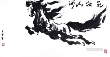 El caballo volador en tinta china en blanco y negro. Pinturas al óleo